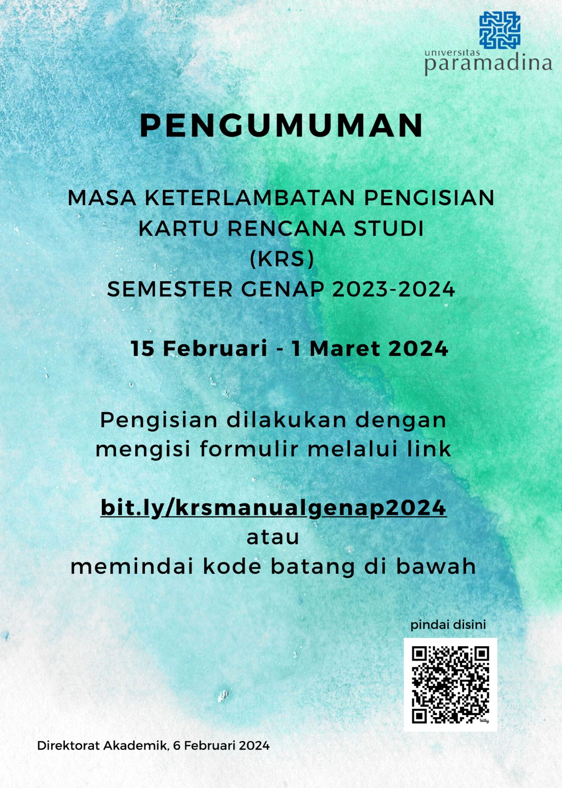 Informasi Pengisian KRS manual Semester Genap 2023/2024